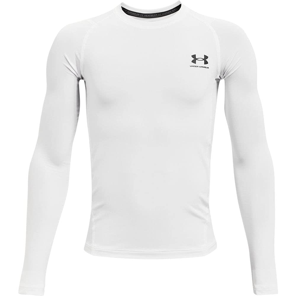 Under Armour Boys' HeatGear Armour Long-Sleeve T-Shirt , White (100)/Black , Large