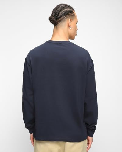 Bewakoof MenS Solid T-Shirt- Oversized Fit, Round Neck, Full Sleeves 560617_Blue_M
