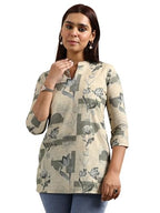 Libas Women'S Cotton Blend Floral Straight Kurti (98047O Beige