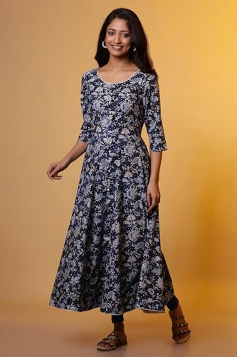 Aurelia WomenS Rayon Floral Regular Kurta (24Fea14855_Blue