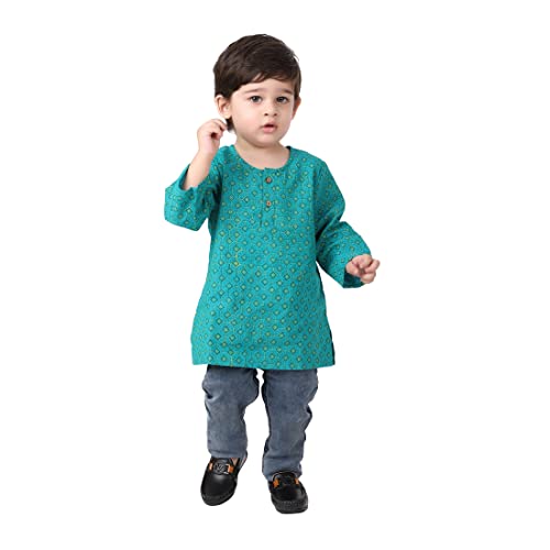 Fabindia Baby Boy'S Cotton Printed Regular Kurta (102523602_Teal
