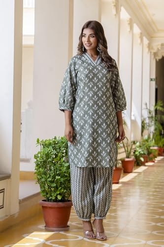 Lookmark WomenS Latest Printed Cotton Blend Straight Kurta And Afghani Pant Set Perfect For Casual And Office Wear (Az-Lm-P6-Ks