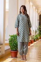 Lookmark WomenS Latest Printed Cotton Blend Straight Kurta And Afghani Pant Set Perfect For Casual And Office Wear (Az-Lm-P6-Ks