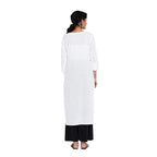 Fabindia Women Cotton Pintuck Hand Block Printed Long Kurta White