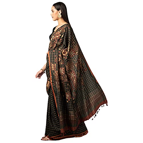 Fabindia WomenS Cotton Saree Black-Red