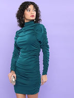 Ketch WomenS Cotton Blend Ruched Dress With High Neck Above The Knee Khj6000461_Teal