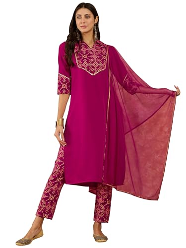 Ziyaa Women'S Maroon Crepe Kurta,Pant Set With Dupatta (Ziskdcr4074-Rl-Xl