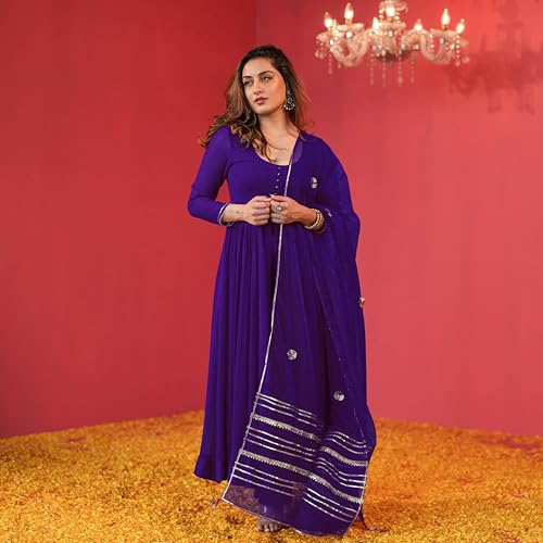 ANNI DESIGNER Women s Plain Rayon Blend Kurta with Pants and Dupatta, Begani, Medium