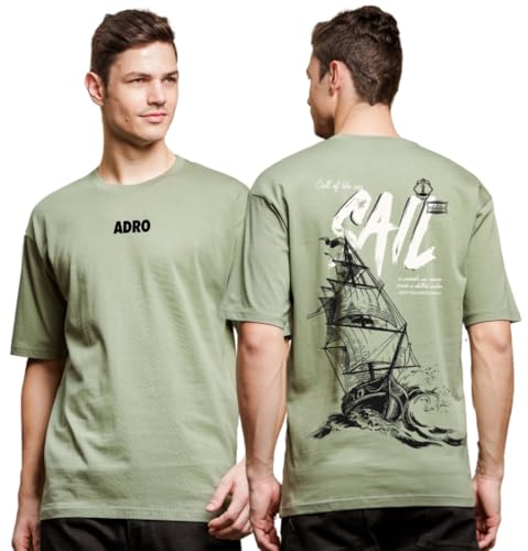 ADRO Men's Solid Oversized Fit T-Shirt (OVR24-L1-SAIL-OL_Olive