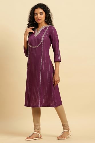 W For Woman Purple Embroidered Heavy Festive Kurta