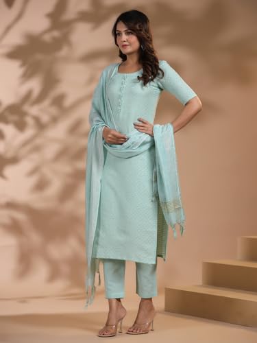 ANNI DESIGNER Womens Rayon Blend Printed Straight Kurta with Pant & Dupatta (Nukad Green_XL_Green_X-Large)