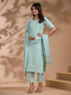 ANNI DESIGNER Womens Rayon Blend Printed Straight Kurta with Pant & Dupatta (Nukad Green_XL_Green_X-Large)