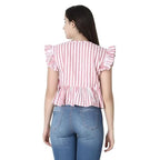 Leriya Fashion WomenS Western Crop Tops | Fancy Stripped With Ruffle Sleeves | Button Down Lightweight Cotton For Girls | Suita