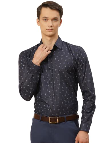 SOJANYA (Since 1958, Cotton Navy Blue & Multi Printed Formal Shirt, Size: 44