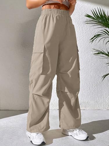 GRECIILOOKS Cotton Solid Side Pockets Parachute Cargo Baggy Pant for Women