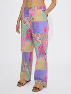 The Souled Store Pink Love All Over Printed Women and Girls Buttoned Cotton Straight Fit Comfortable Trendy Wide Leg Pants