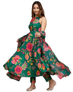 ANNI DESIGNER Womens Cotton Blend Printed Anarkali Kurta with Pant & Dupatta (Tanujashri Green_L_Green_Large)