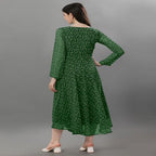 Trillmixa Georgette Floral Printed Full Sleeve V Neck Maxi-Length Fit & Flare Long Dress For WomenS (T-Mansi) Green