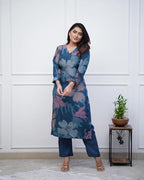 ANNI DESIGNER Womens Rayon Blend Straight Printed Kurta with Pant (KITIMAT Cerosin_5XL_Blue_XXXXX-Large)