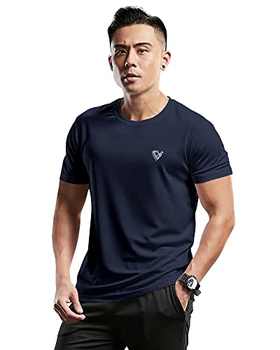 EYEBOGLER Mens Round Neck Half Sleeve Solid Dry Fit Tshirt Pack of 1 Navy Blue