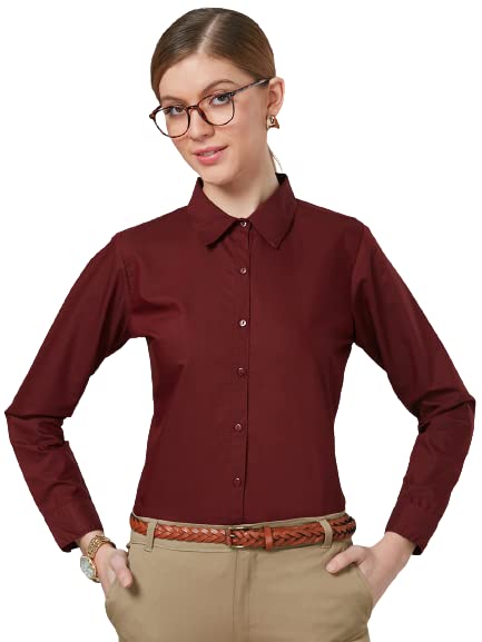 Style Quotient Women Solid Maroon Polycotton Regular Formal Shirt