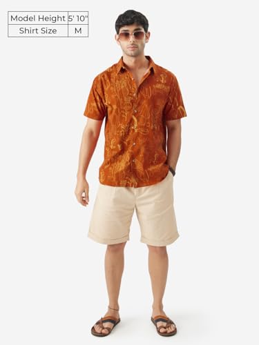 The Souled Store Tropical Beat Men And Boys Short Sleeve Collared Neck Regular Fit Button Down Orange Printed Shirts