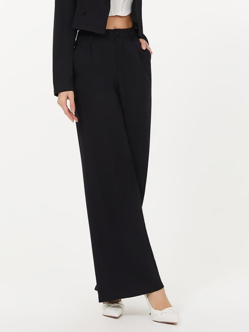 Kotty Womens High Rise Regular Fit Viscose Rayon Solid Trousers Jade Black