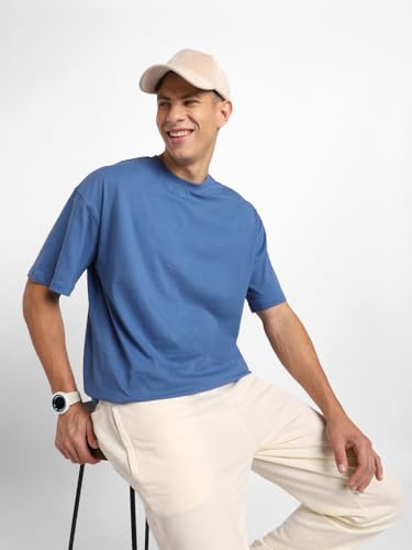 Nobero MenS Oversized Fit T-Shirt (1M-Twrt-C0756_Marine