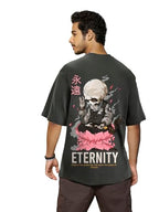 Bewakoof MenS Eternity Graphic Printed 100% Cotton T-Shirt - Oversized Fit, Round Neck, Half Sleeves_596129_Grey_L