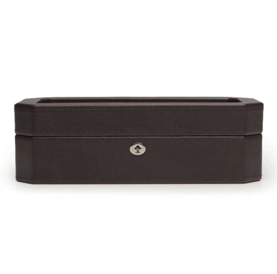WOLF Windsor 5-Piece Watch Box, Brown/Orange - Features Five Watch Compartments & Vegan Leather Exterior