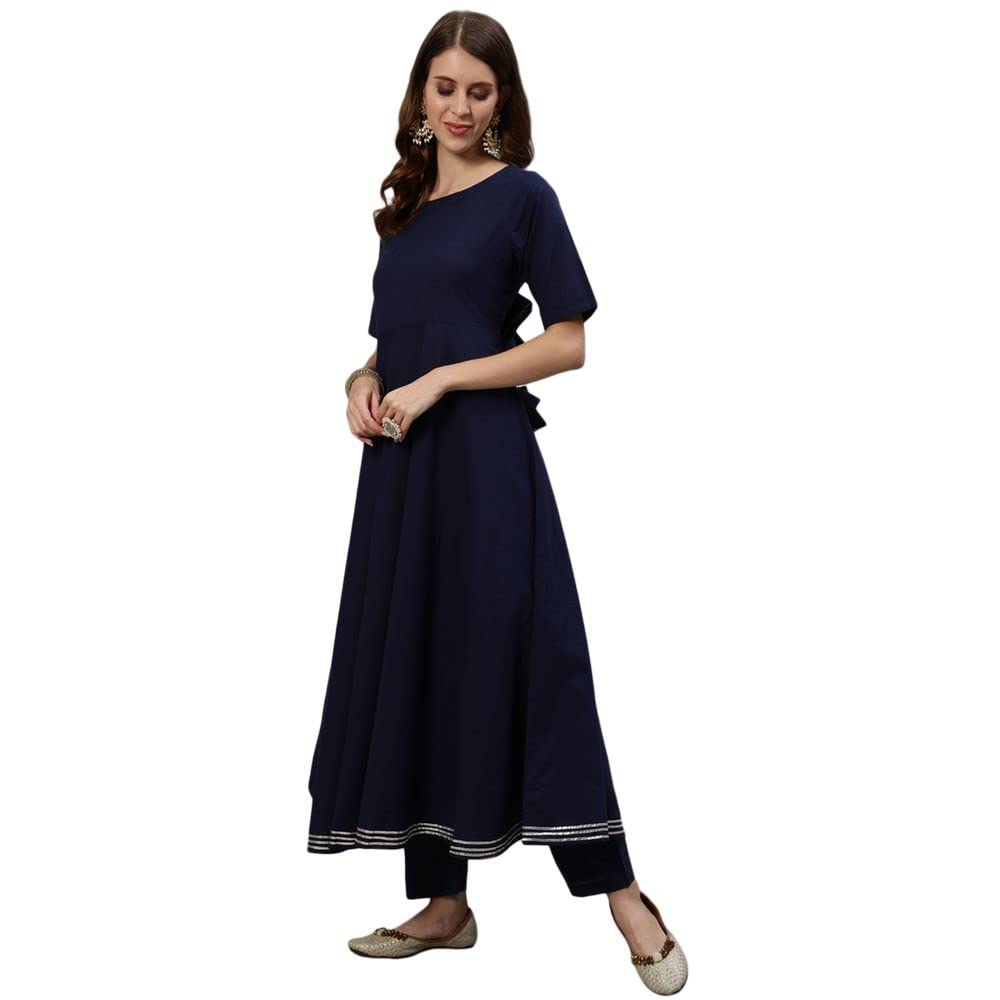 Anubhutee WomenS Rayon Navy Blue Ethnic Motifs Solid Anarkali Kurta Suit Set With Pants And Dupatta