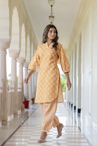 LookMark Womens Latest Printed Cotton Blend Straight Kurta and Afghani Pant Set Perfect for Casual and Office Wear (AZ-LM-P1-KS