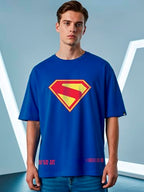 Bewakoof Official DC Merchandise Superman Mens Graphic Print Oversized Fit Half Sleeve Round Neck Pure Cotton T-Shirt_684834_Bl