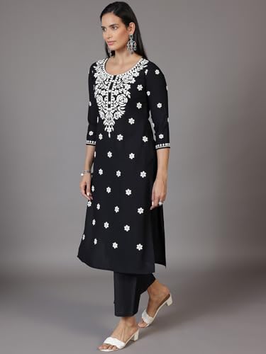 Libas WomenS Viscose Rayon Embroidered Straight Kurta (37140R_Black