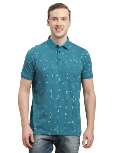 Turtle Men 100% Cotton Blue Printed Polo T-Shirt