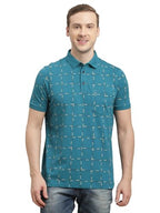 Turtle Men 100% Cotton Blue Printed Polo T-Shirt
