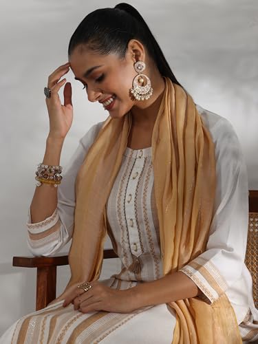 Libas Womens Printed Cotton Blend Straight Kurta With Trousers And Dupatta
