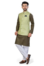 Be Active MenS Solid Linen Blend Kurta Pyjama 3 Piece Set || Men Kurta Pajama With Modi Jacket || Kurta Pajama Nehru Jacket For