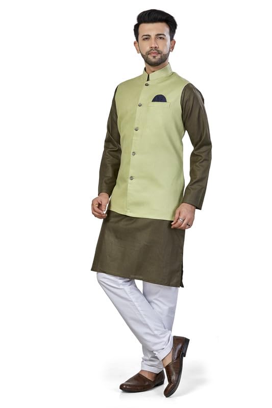 Be Active MenS Solid Linen Blend Kurta Pyjama 3 Piece Set || Men Kurta Pajama With Modi Jacket || Kurta Pajama Nehru Jacket For