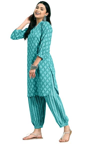 LookMark Womens Trendy Printed Cotton Blend Straight Kurta and Afghani Pant Set Perfect For Casual and Office Wear (AZ-LM-OG-KS
