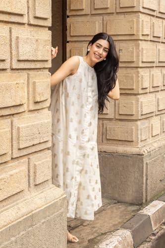 ANNI DESIGNER Womens Rayon Viscose A-Line Printed Kurta with Pant (Balari Cream_M_Cream_Medium)