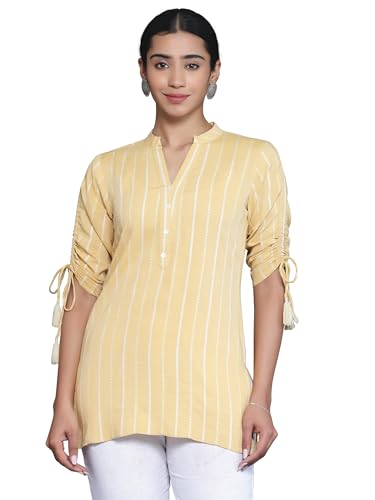Libas Women'S Cotton Blend Striped Straight Kurti (26902 Mustard