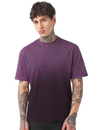 Bewakoof Mens Self Design Oversized Fit Half Sleeve Round Neck Cotton T-Shirt_662229_Maroon_S