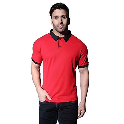 DHRUVI TRENDZ Mens Polycotton Casual Men T-Shirt Regular Fit Western (Dupli-DT-MT-1011_Red_XL)