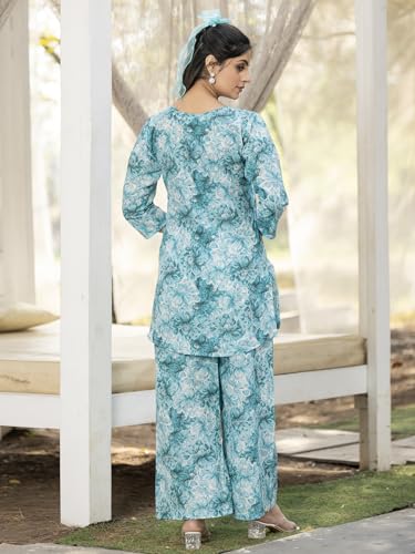 Pinkmint WomenS Pure Cotton Co Ord Set L Flower Printed Co Ord Set L Stylish Pocket & 3/4 Sleeve Women Co-Ord Set