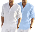 Bellstone MenS Cotton Blend Solid Regular Dress Shirt (Kurta800Combo_White_Skyblue_L Sky Blue)