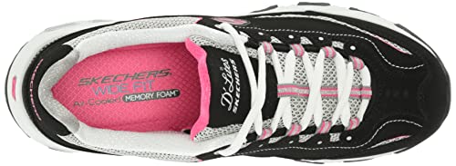 Skechers womens D'lites - Life Saver Memory Foam Lace-up Sneaker, Black/White/Pink,8.5 M US