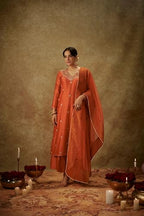 ANNI DESIGNER Womens Rayon Viscose Straight Embroidered Kurta with Pant & Dupatta (CHAHAT Orange_S_Orange_Small)
