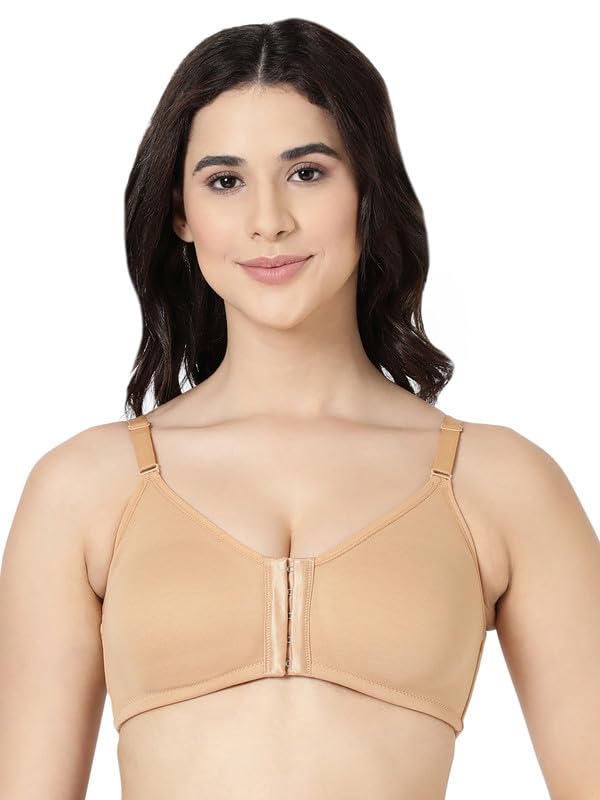Blossom WomenS Seamless, Double Layered Full Coverage Non Wired Non Padded Front Open Bra_Fore Front Bra 34C Skin 34