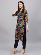 ANNI DESIGNER Womens Cotton Blend Straight Printed Kurta with Pant (Paajas Navy Blue_XXL_Navy Blue_XX-Large)